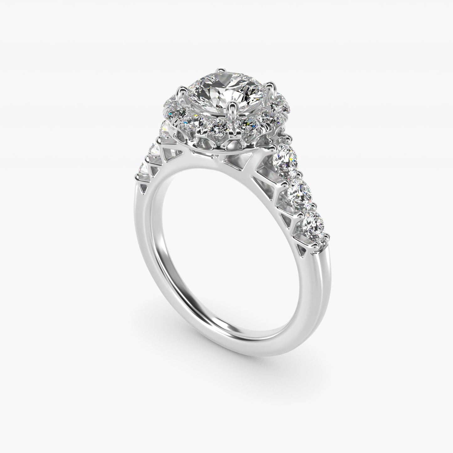 Royal Crown Halo Diamond Engagement Ring in 18k White Gold - Round Center