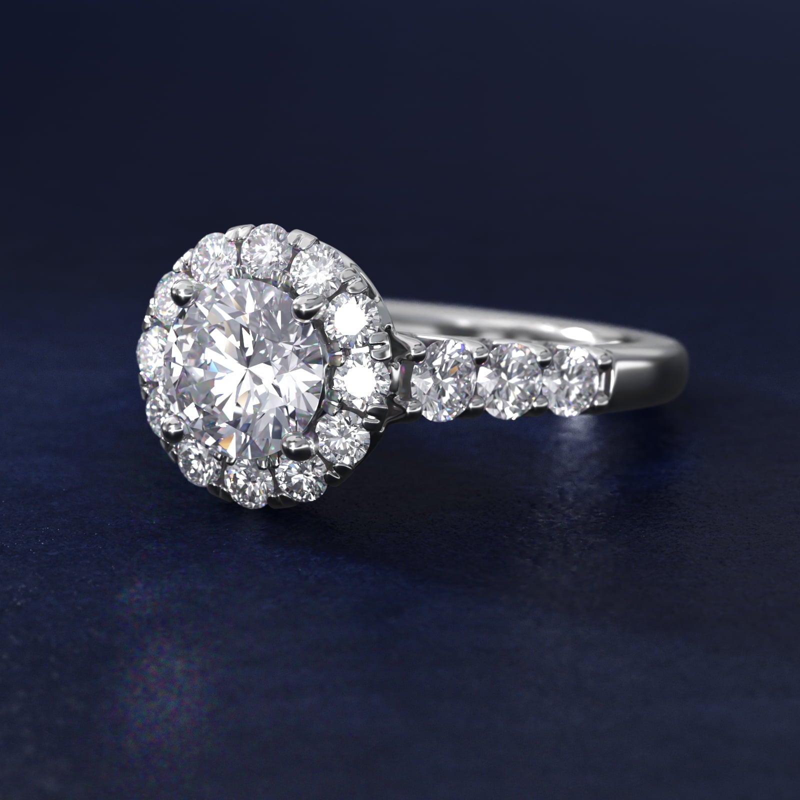Royal Crown Halo Diamond Engagement Ring in 14k White Gold - Round Center