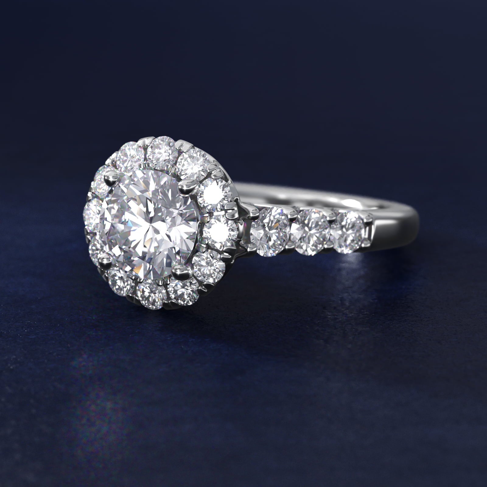 Royal Crown Halo Diamond Engagement Ring in 18k White Gold - Round Center