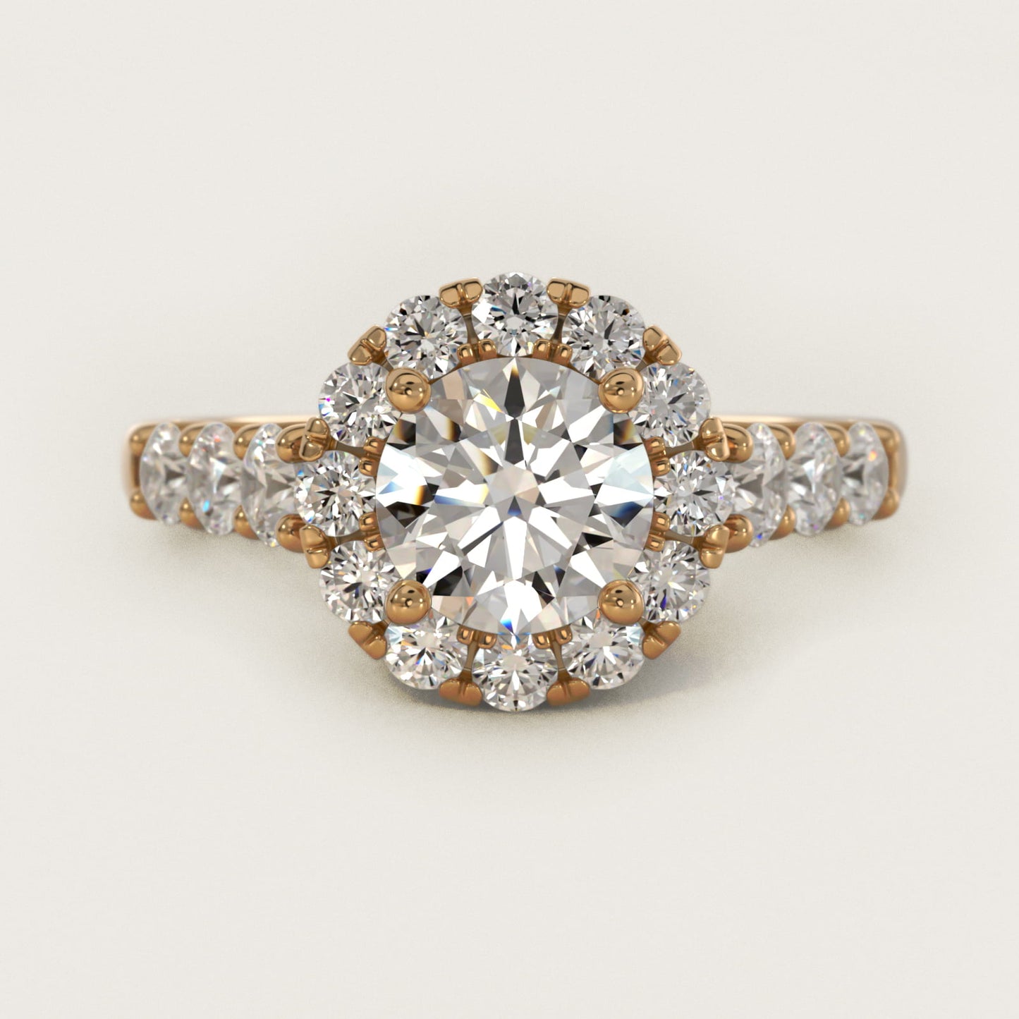 Royal Crown Halo Diamond Engagement Ring in 14K Yellow Gold - Round Center
