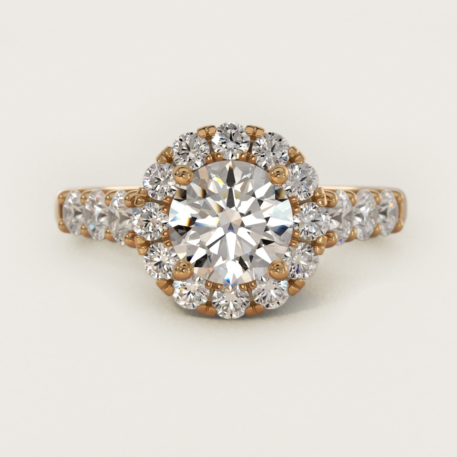 Royal Crown Halo Diamond Engagement Ring in 18k Yellow Gold - Round Center