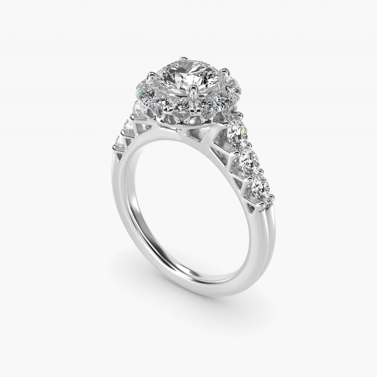 Royal Crown Halo Diamond Engagement Ring in Platinum - Round Center