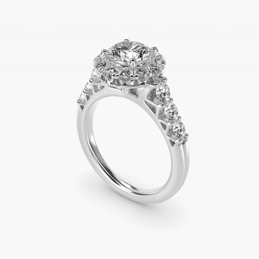 Royal Crown Halo Diamond Engagement Ring in Platinum - Round Center