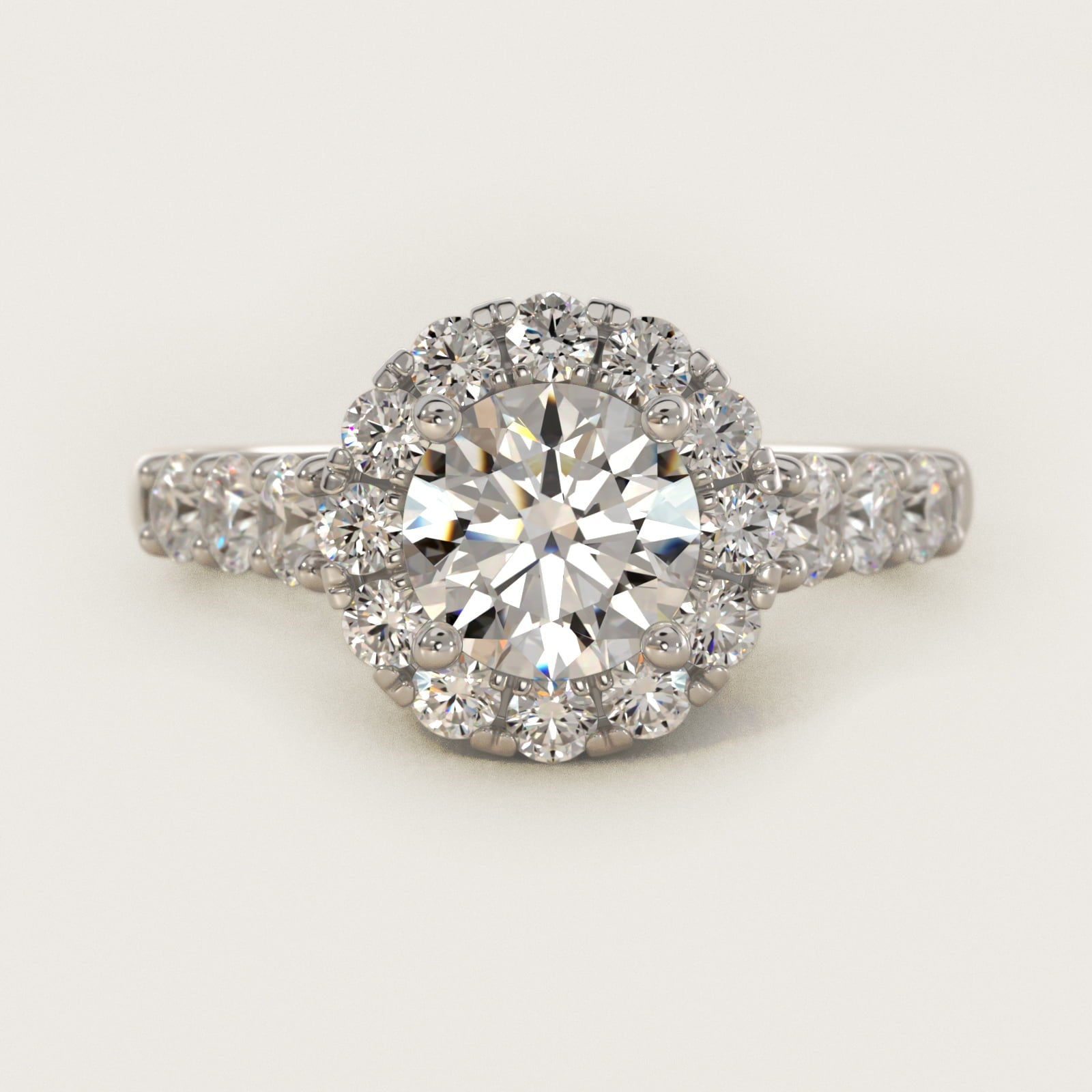 Royal Crown Halo Diamond Engagement Ring in Platinum - Round Center