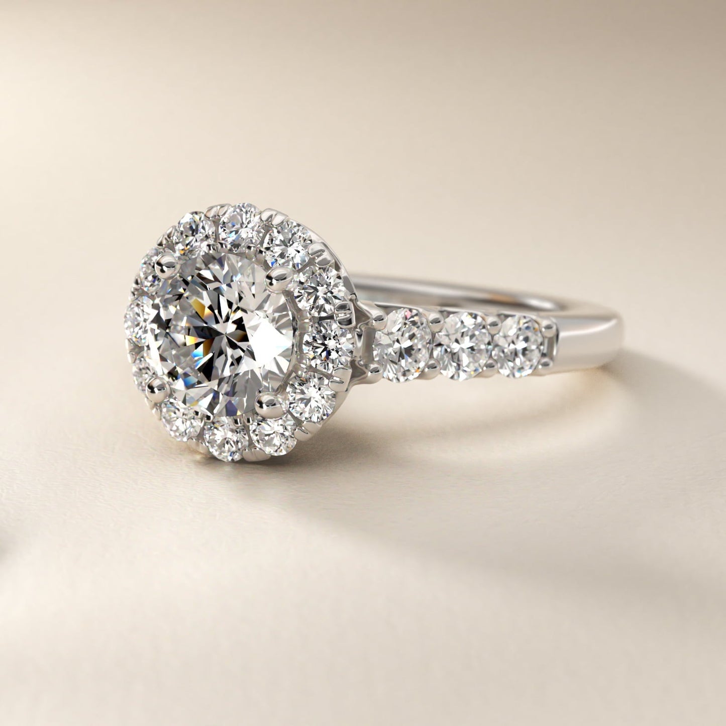 Royal Crown Halo Diamond Engagement Ring in Platinum - Round Center