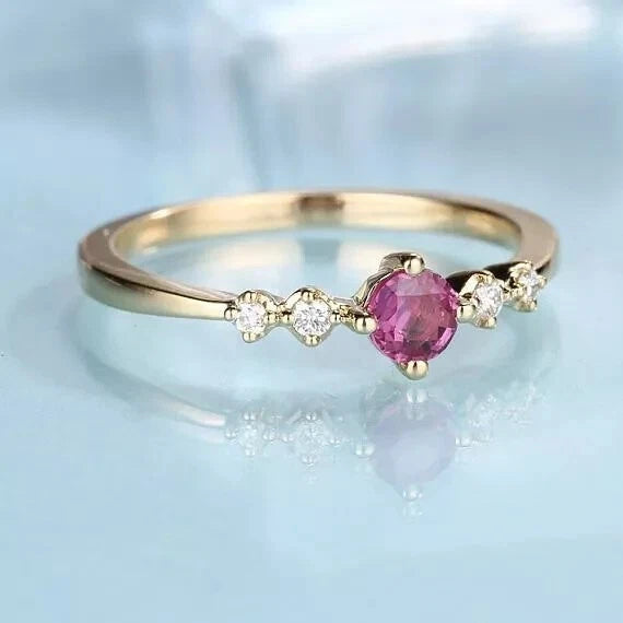 2Ct Round Cut Simulated Ruby Engagement Ring 14K Yellow Gold Plated