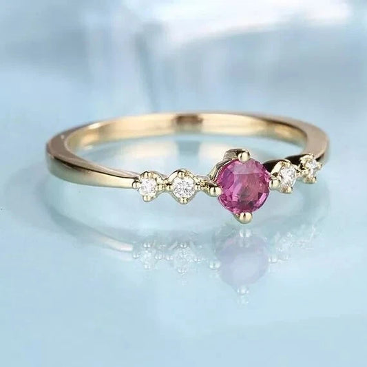 2Ct Round Cut Simulated Ruby Engagement Ring 14K Yellow Gold Plated