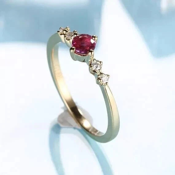 2Ct Round Cut Simulated Ruby Engagement Ring 14K Yellow Gold Plated