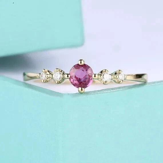 2Ct Round Cut Simulated Ruby Engagement Ring 14K Yellow Gold Plated