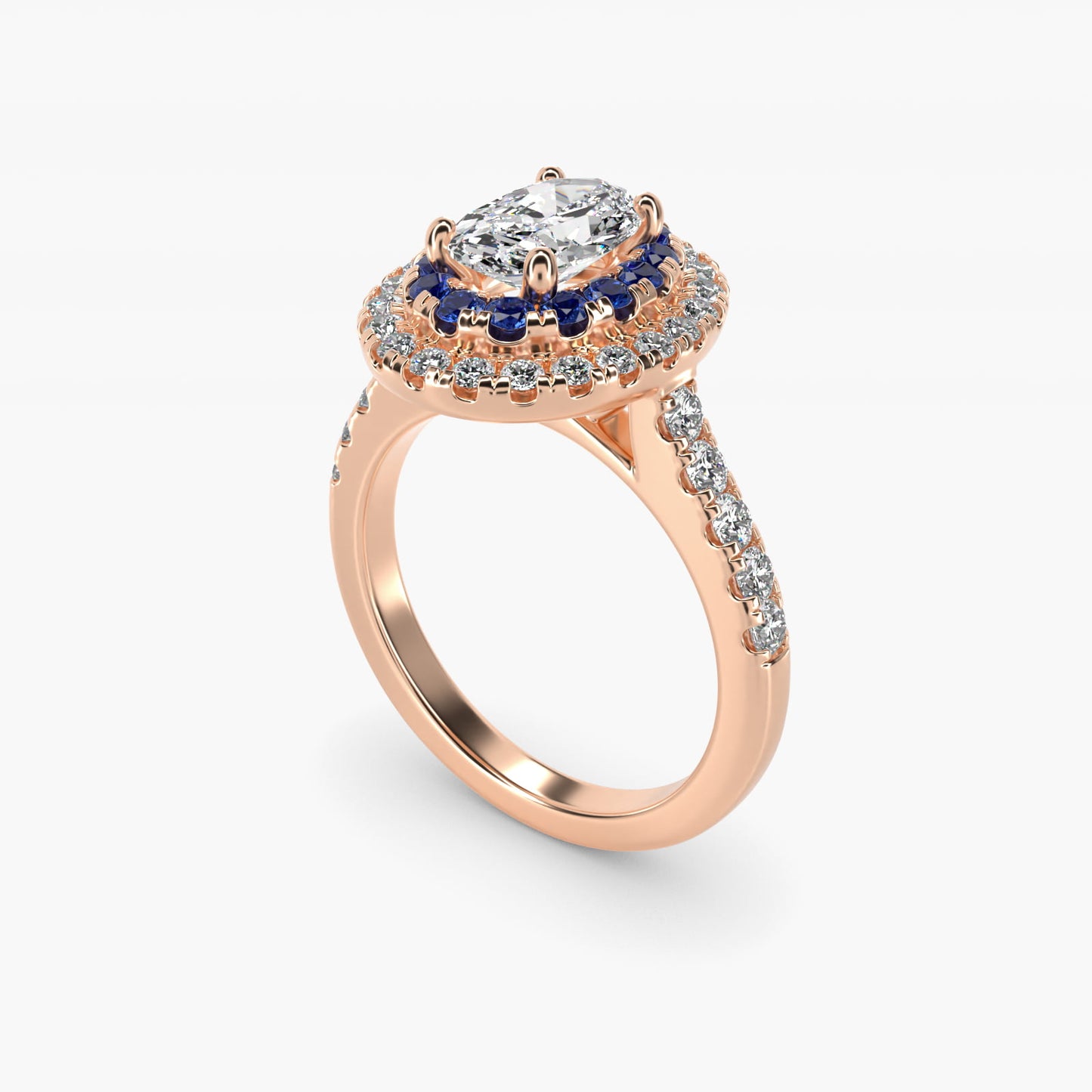 Sapphire and Diamond Double Halo Engagement Ring in 14k Rose Gold (1/2 ct. tw.) - Oval Center