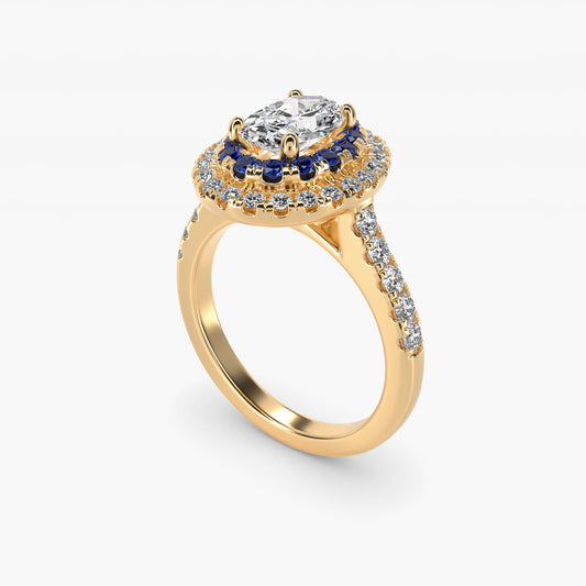 Sapphire and Diamond Double Halo Engagement Ring in 18k Yellow Gold (1/2 ct. tw.) - Oval Center