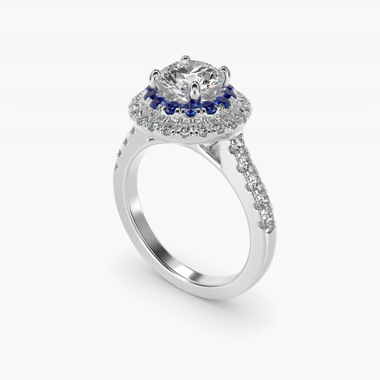 Sapphire and Diamond Double Halo Engagement Ring in Platinum (1/2 ct. tw.) - Round Center