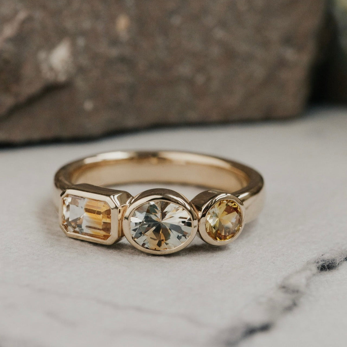The Blaine Round, Oval, and Emerald Cut Montana Sapphire Ring