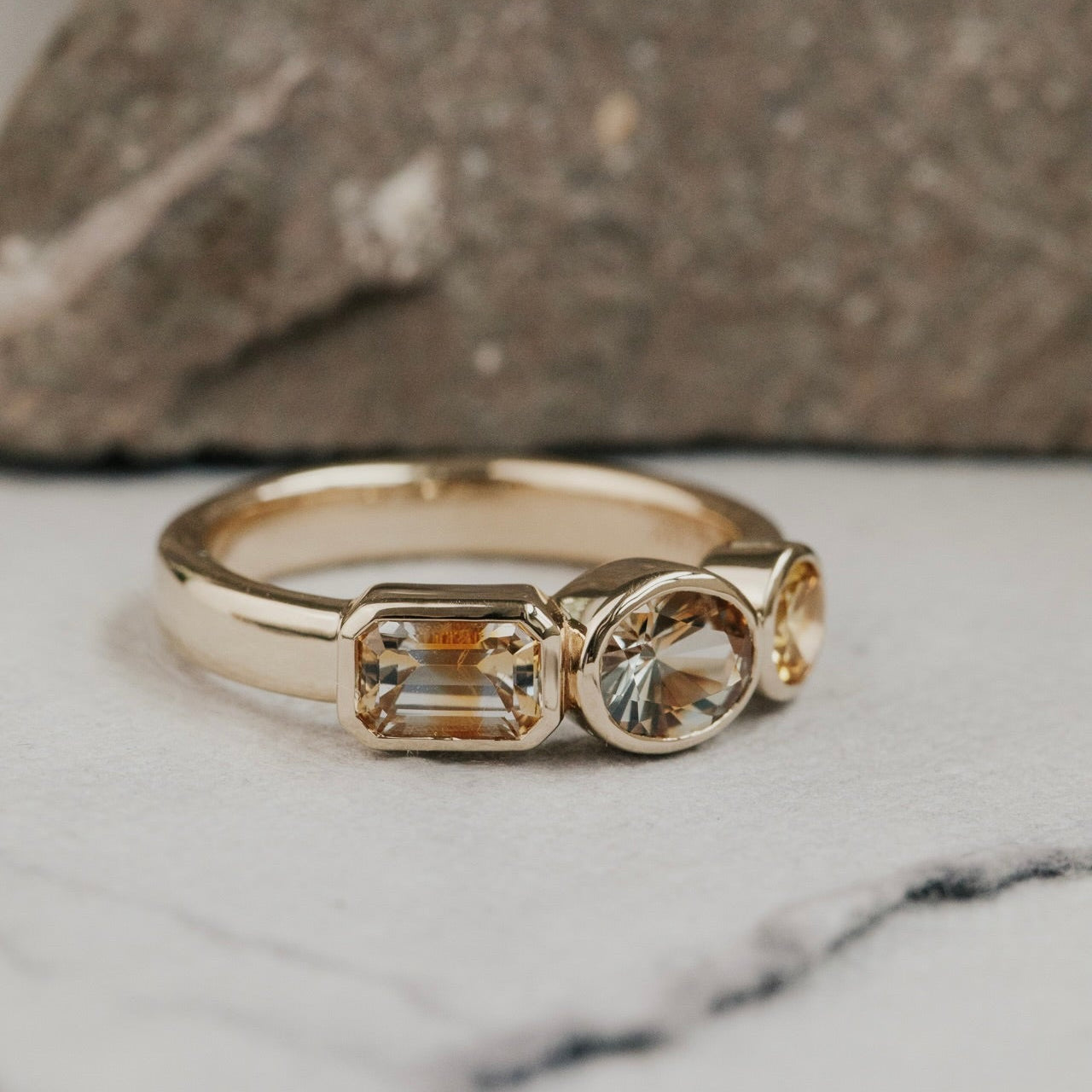 The Blaine Round, Oval, and Emerald Cut Montana Sapphire Ring