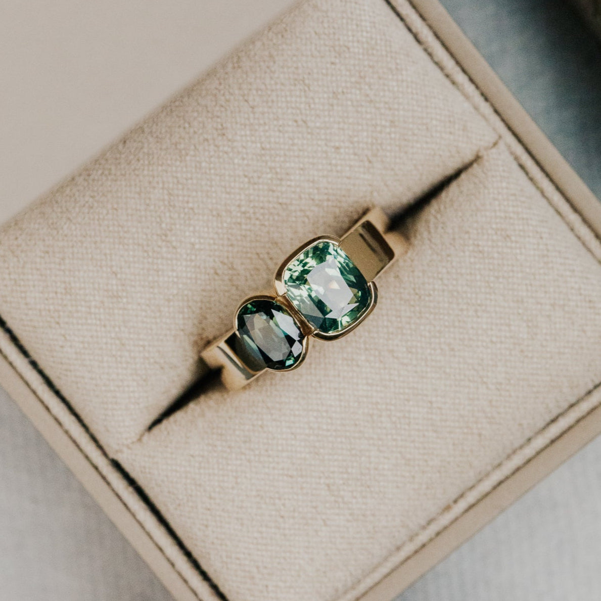The Chelsea Cushion and Oval Australian Sapphire Ring