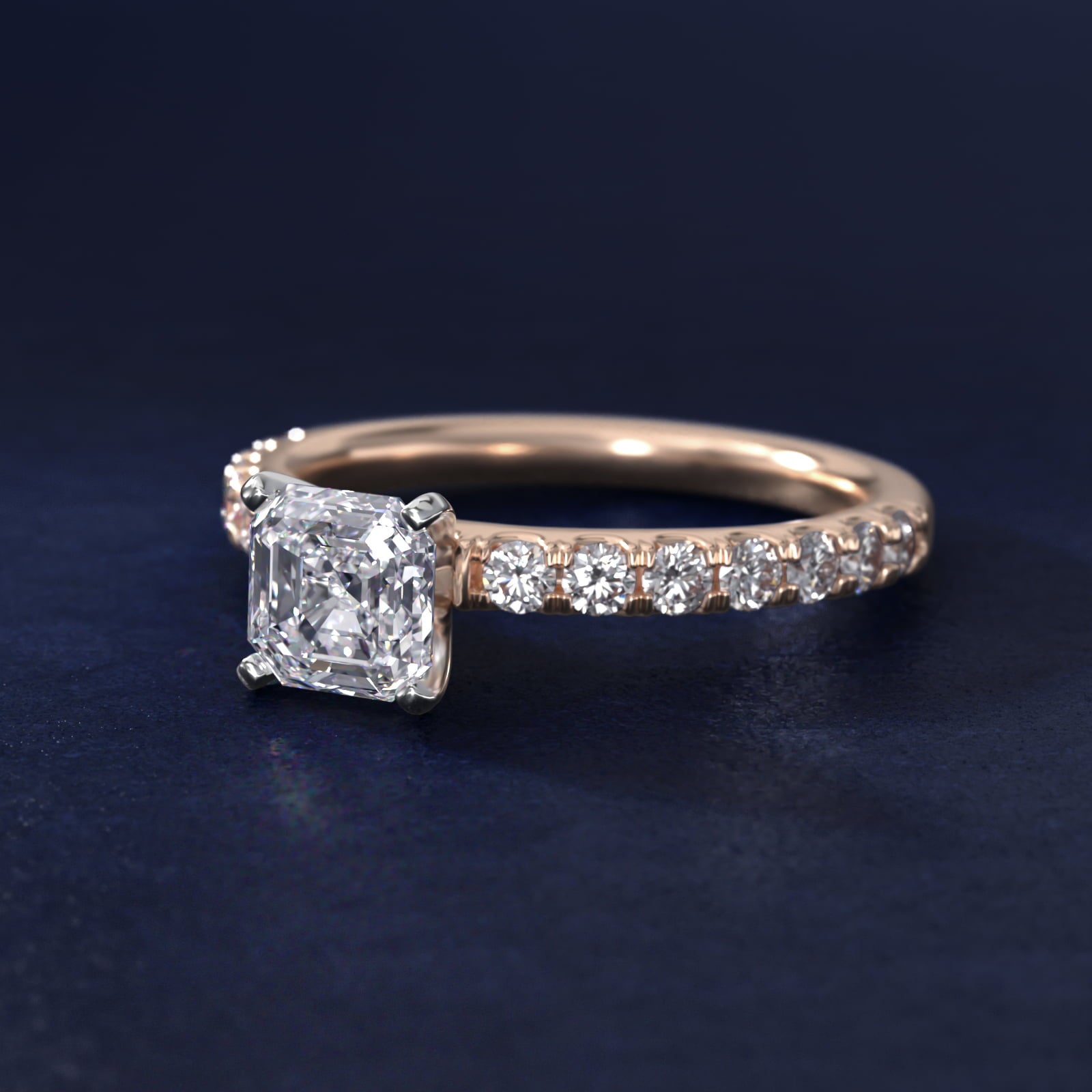 Scalloped PavŽ Diamond Engagement Ring in 14k Rose Gold (3/8 ct. tw.) - Asscher Center