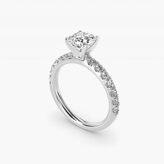 Scalloped PavŽ Diamond Engagement Ring in 14K White Gold (3/8 ct. tw.) - Asscher Center
