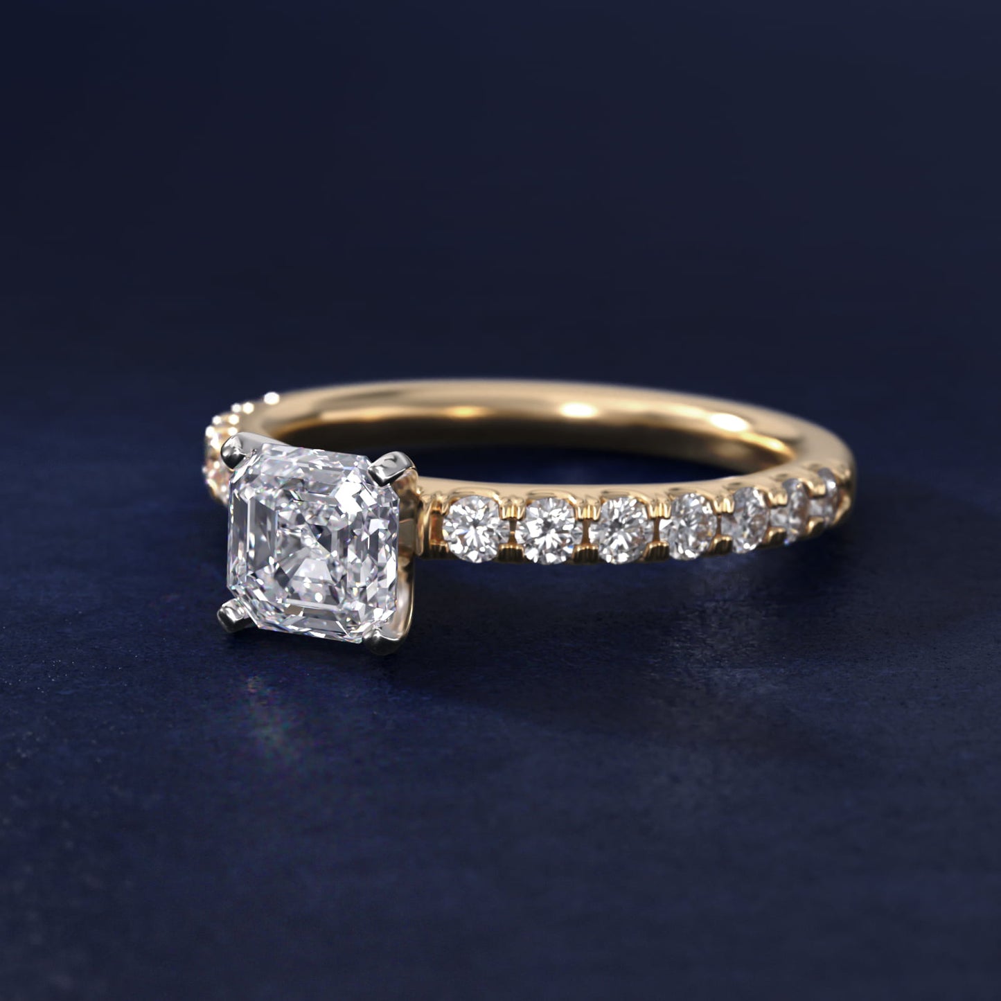 Scalloped PavŽ Diamond Engagement Ring in 14K Yellow Gold (3/8 ct. tw.) - Asscher Center