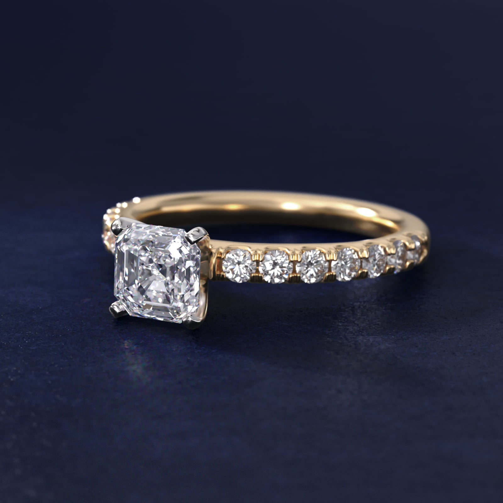 Scalloped PavŽ Diamond Engagement Ring in 14K Yellow Gold (3/8 ct. tw.) - Asscher Center