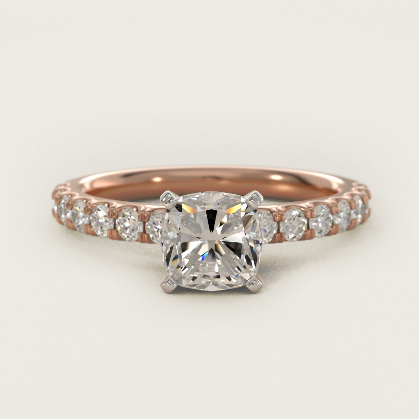 Scalloped PavŽ Diamond Engagement Ring in 14k Rose Gold (3/8 ct. tw.) - Cushion Center