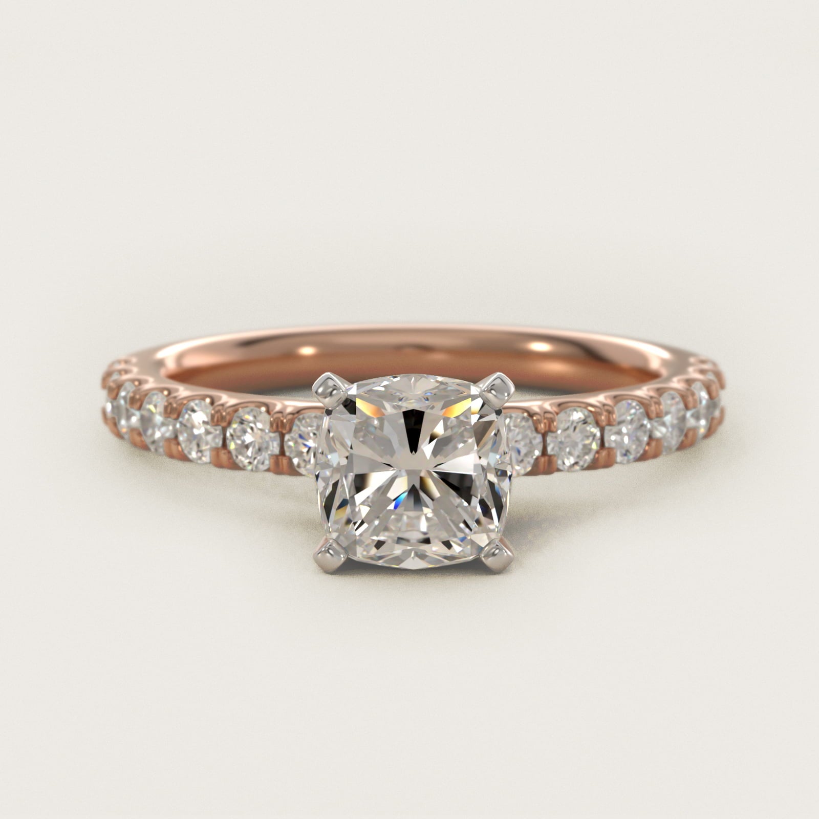 Scalloped PavŽ Diamond Engagement Ring in 14k Rose Gold (3/8 ct. tw.) - Cushion Center