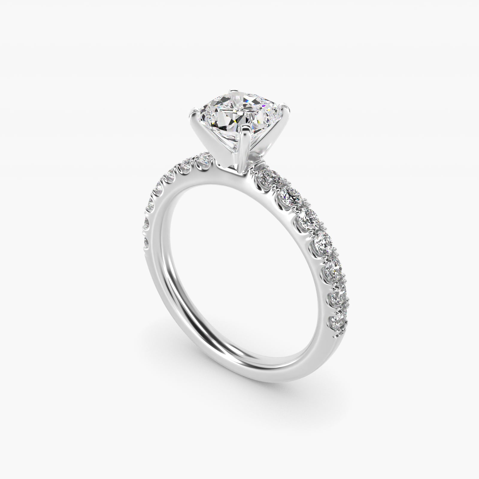 Scalloped PavŽ Diamond Engagement Ring in 18k White Gold (3/8 ct. tw.) - Cushion Center