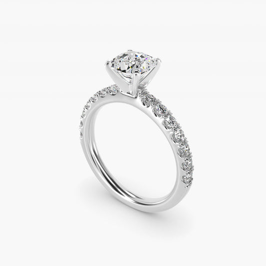 Scalloped PavŽ Diamond Engagement Ring in 18k White Gold (3/8 ct. tw.) - Cushion Center