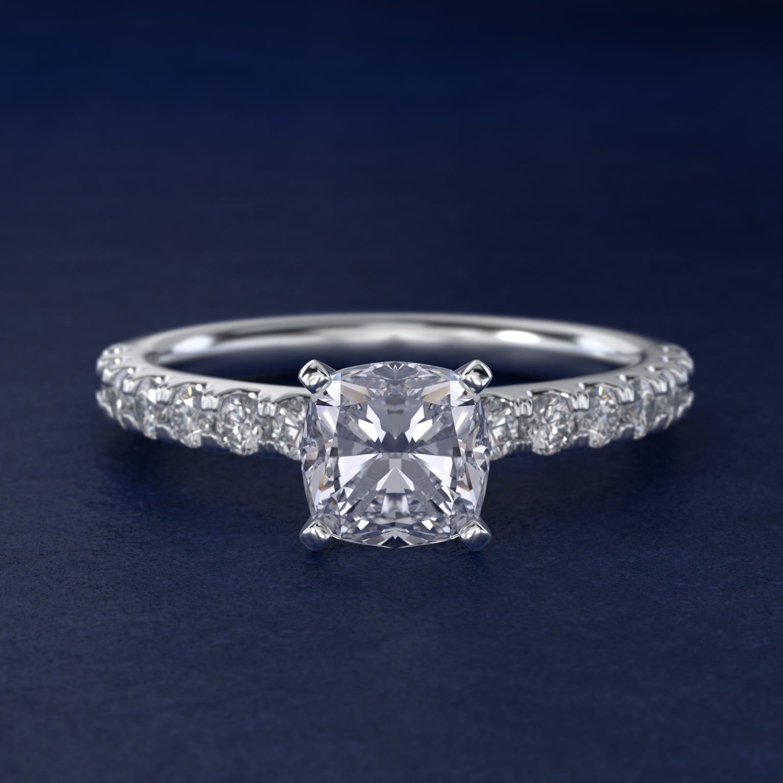 Scalloped PavŽ Diamond Engagement Ring in 18k White Gold (3/8 ct. tw.) - Cushion Center