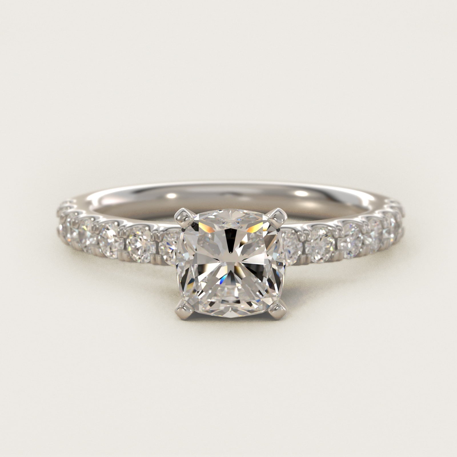 Scalloped PavŽ Diamond Engagement Ring in 14K White Gold (3/8 ct. tw.) - Cushion Center
