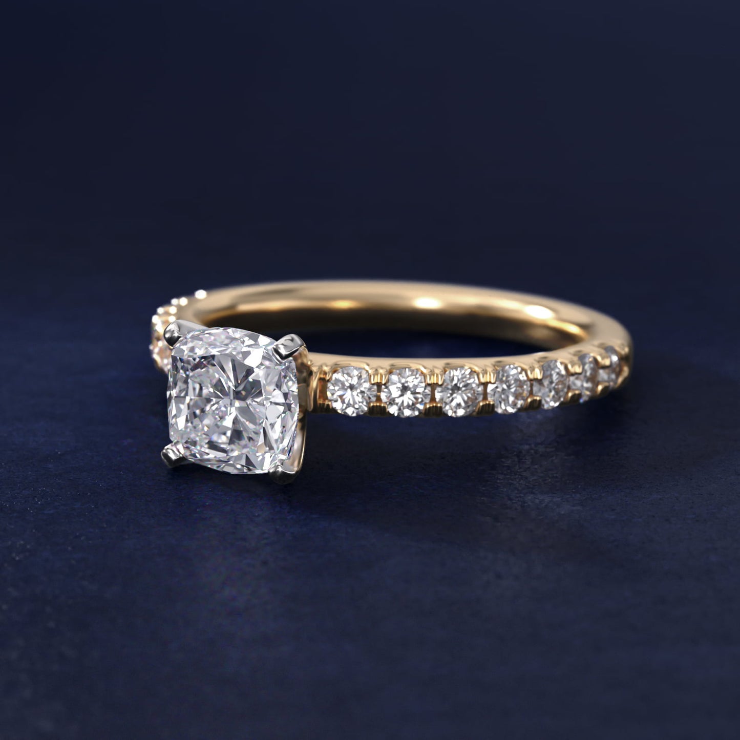 Scalloped PavŽ Diamond Engagement Ring in 14K Yellow Gold (3/8 ct. tw.) - Cushion Center