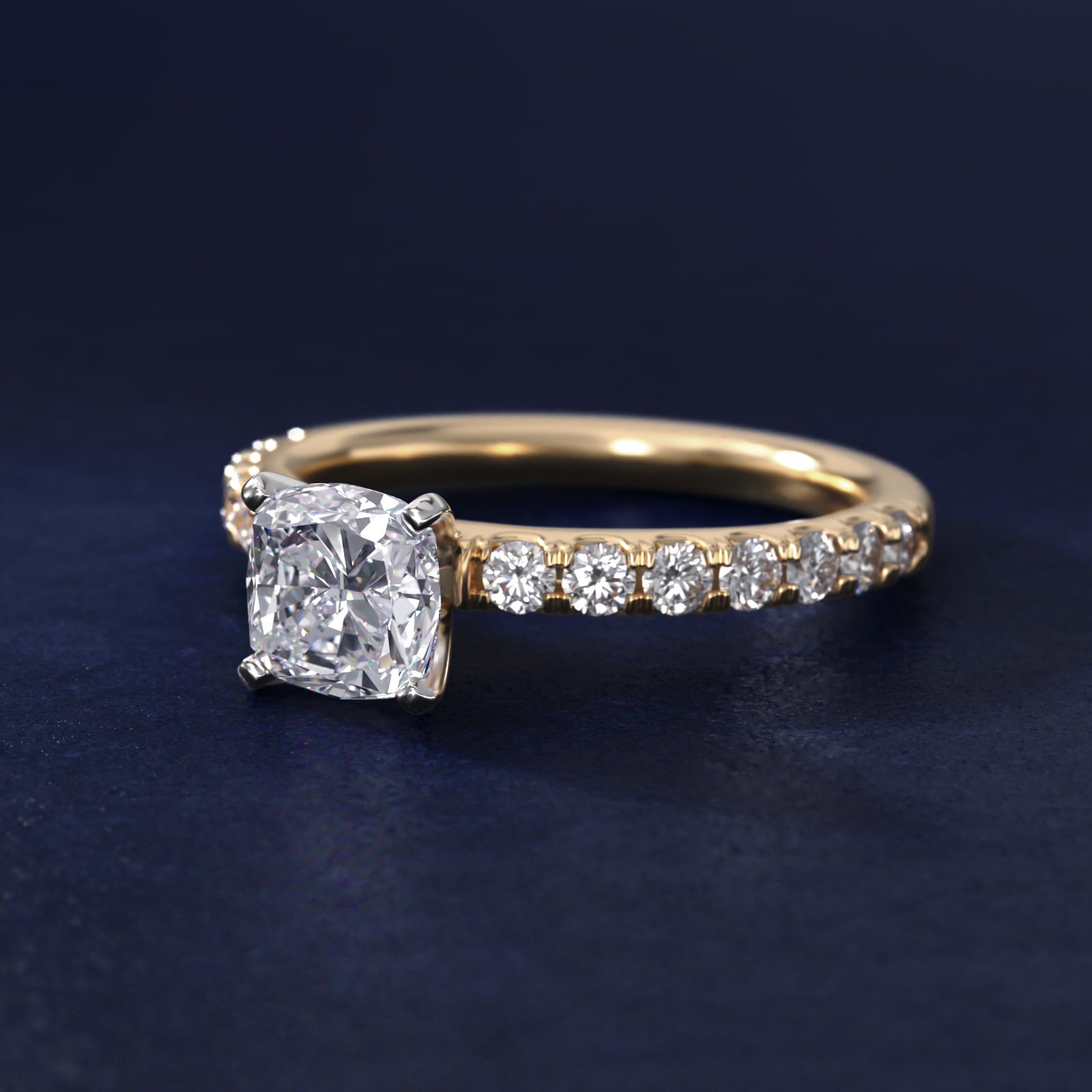 Scalloped PavŽ Diamond Engagement Ring in 14K Yellow Gold (3/8 ct. tw.) - Cushion Center