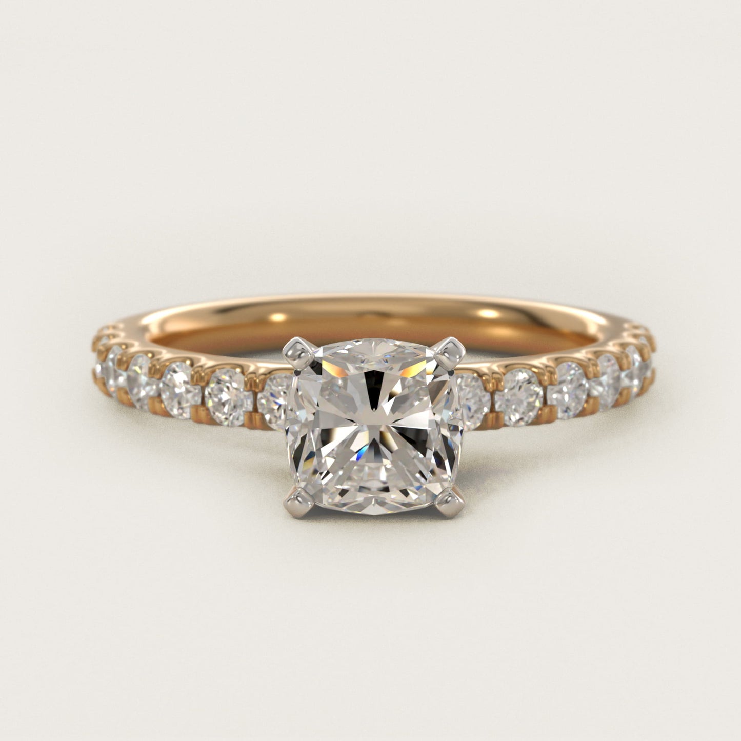 Scalloped PavŽ Diamond Engagement Ring in 14K Yellow Gold (3/8 ct. tw.) - Cushion Center