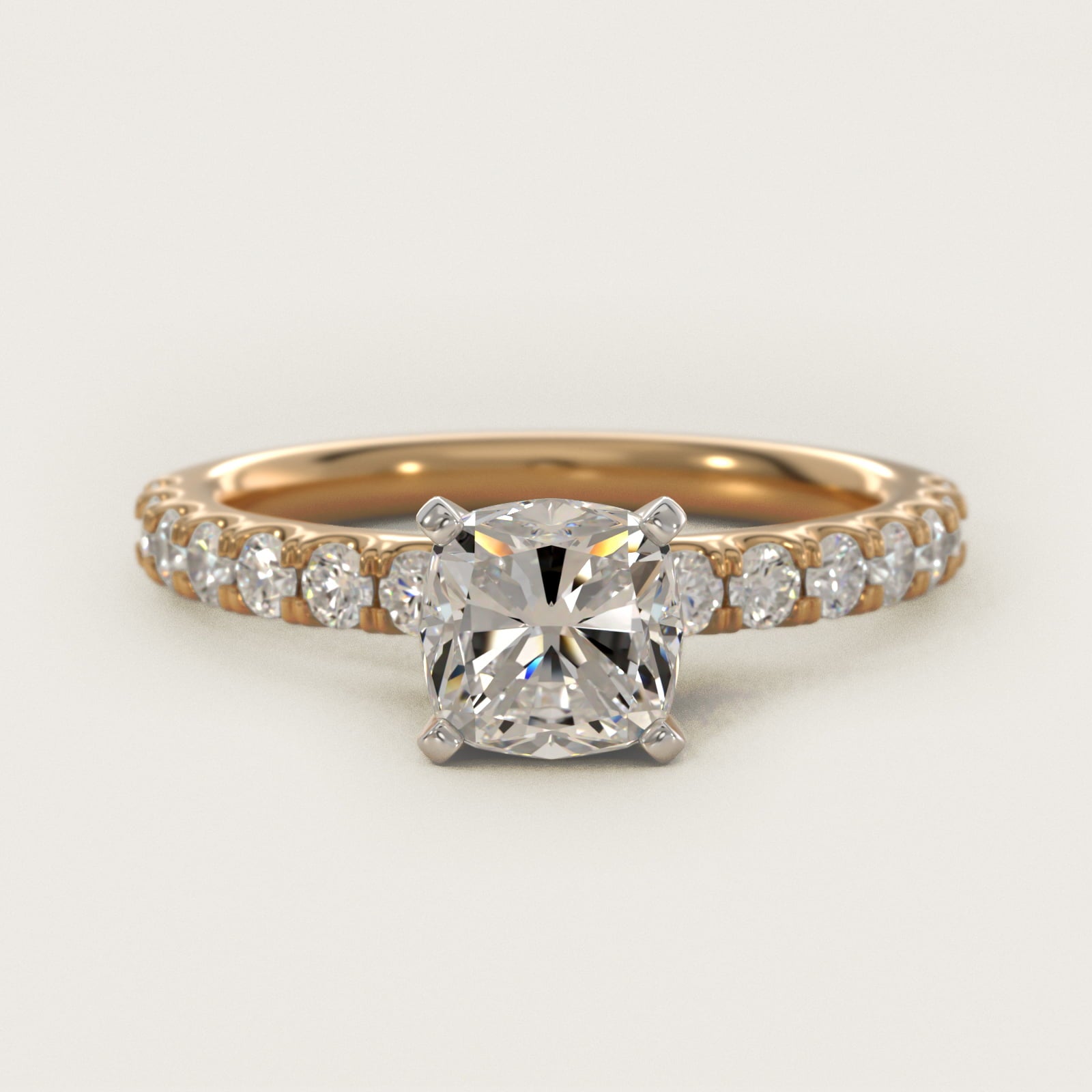 Scalloped PavŽ Diamond Engagement Ring in 18k Yellow Gold (3/8 ct. tw.) - Cushion Center