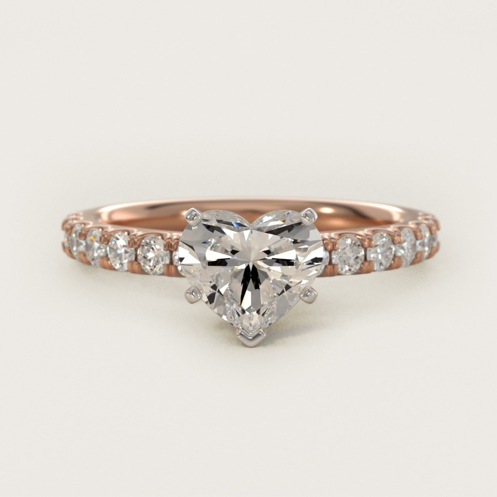 Scalloped PavŽ Diamond Engagement Ring in 18k Rose Gold (3/8 ct. tw.) - Heart Center
