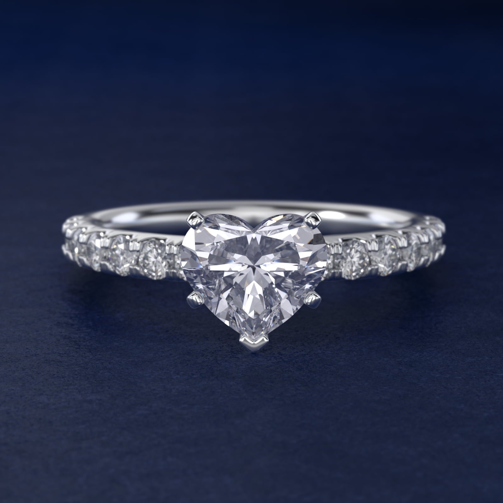 Scalloped PavŽ Diamond Engagement Ring in 18k White Gold (3/8 ct. tw.) - Heart Center