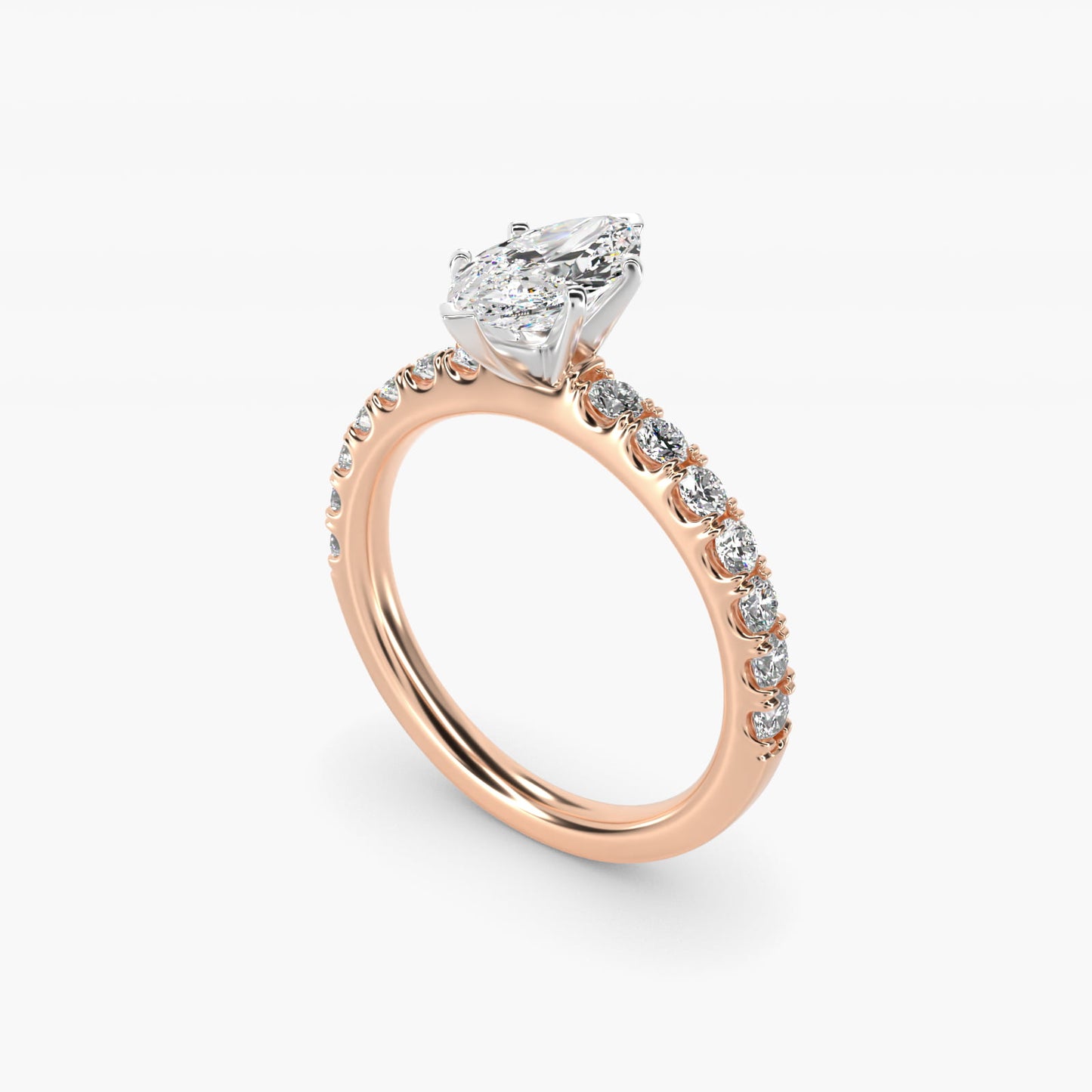 Scalloped PavŽ Diamond Engagement Ring in 14k Rose Gold (3/8 ct. tw.) - Marquise Center