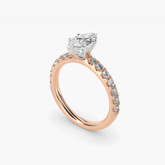 Scalloped PavŽ Diamond Engagement Ring in 14k Rose Gold (3/8 ct. tw.) - Marquise Center