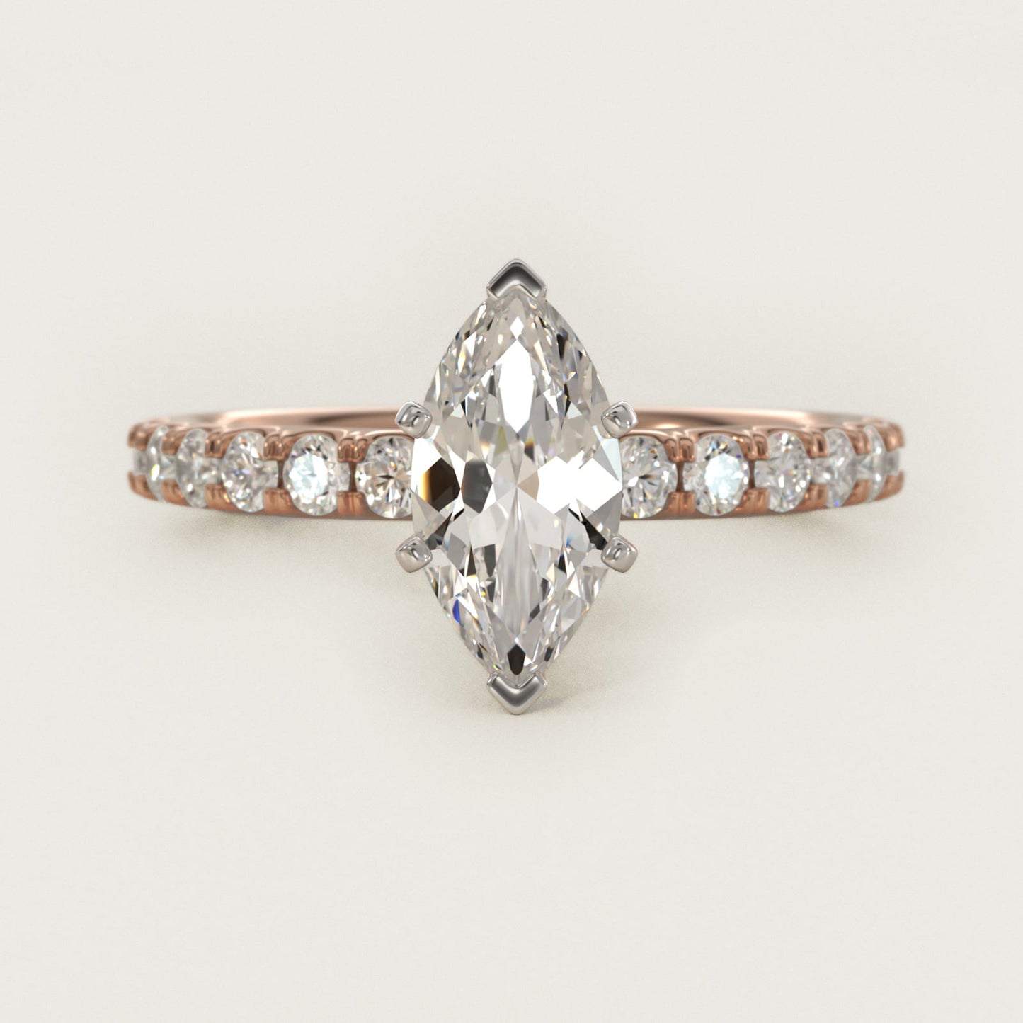 Scalloped PavŽ Diamond Engagement Ring in 14k Rose Gold (3/8 ct. tw.) - Marquise Center