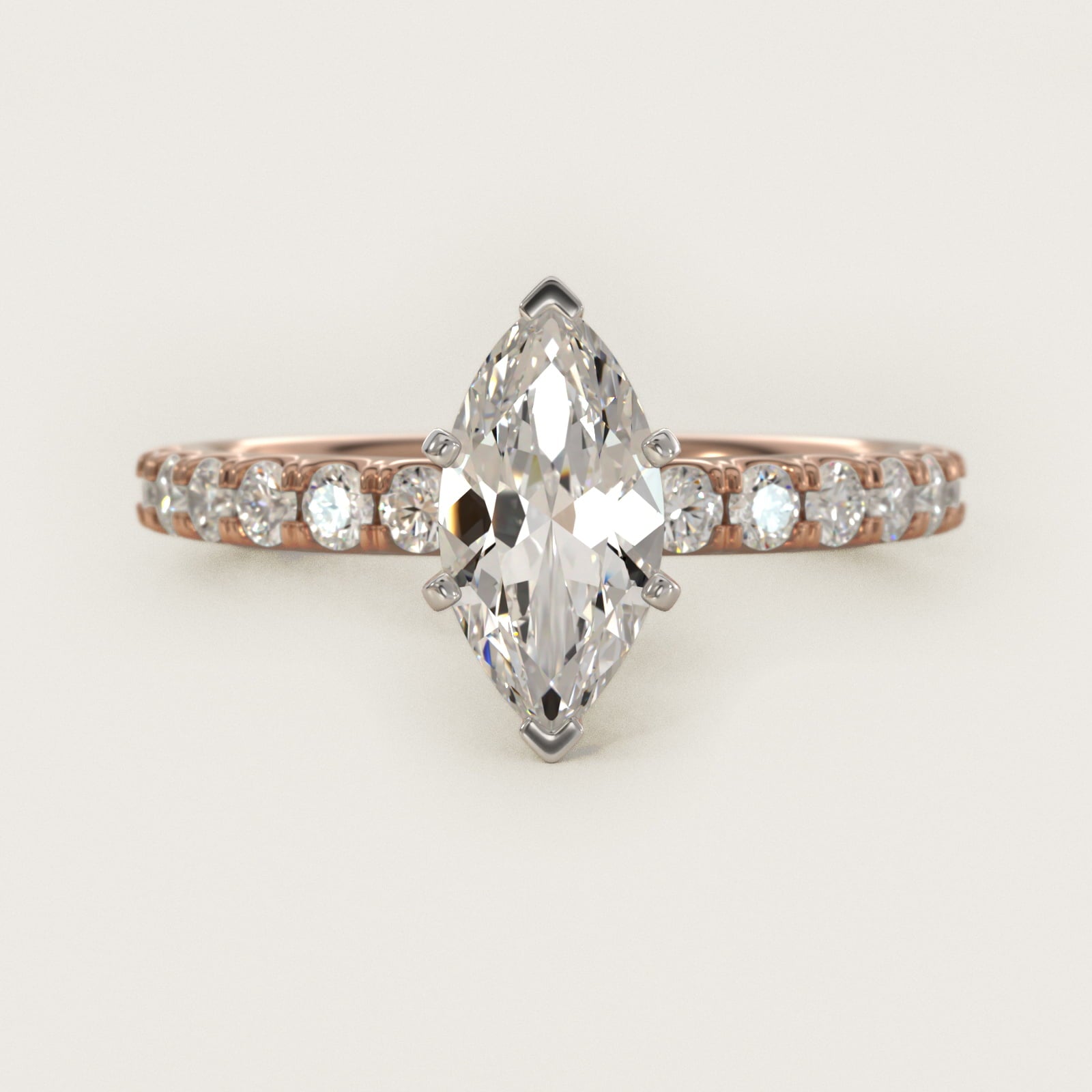 Scalloped PavŽ Diamond Engagement Ring in 18k Rose Gold (3/8 ct. tw.) - Marquise Center