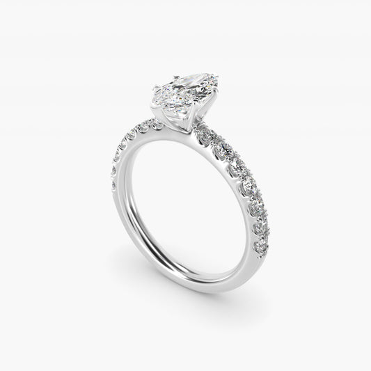 Scalloped PavŽ Diamond Engagement Ring in 14K White Gold (3/8 ct. tw.) - Marquise Center
