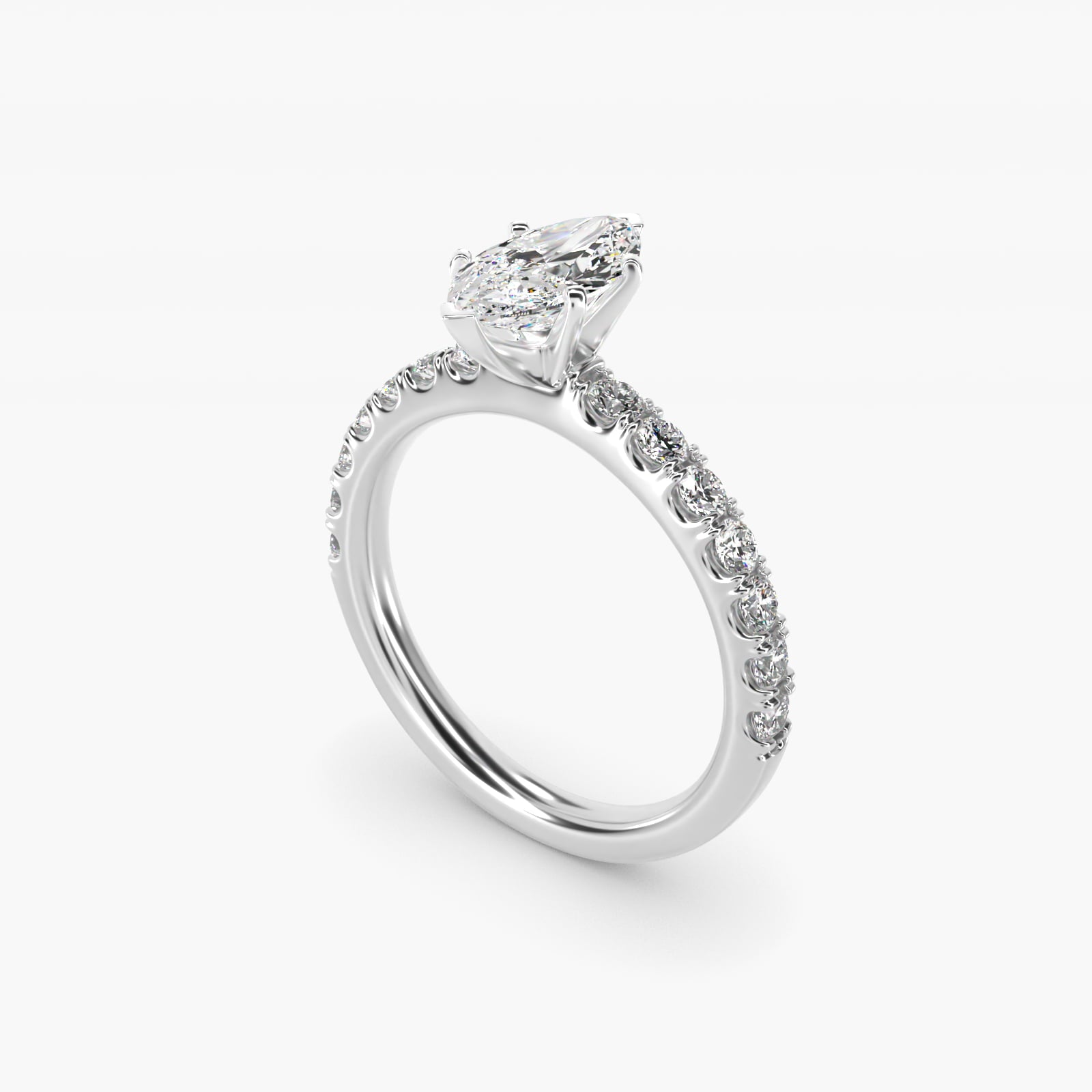 Scalloped PavŽ Diamond Engagement Ring in 18k White Gold (3/8 ct. tw.) - Marquise Center