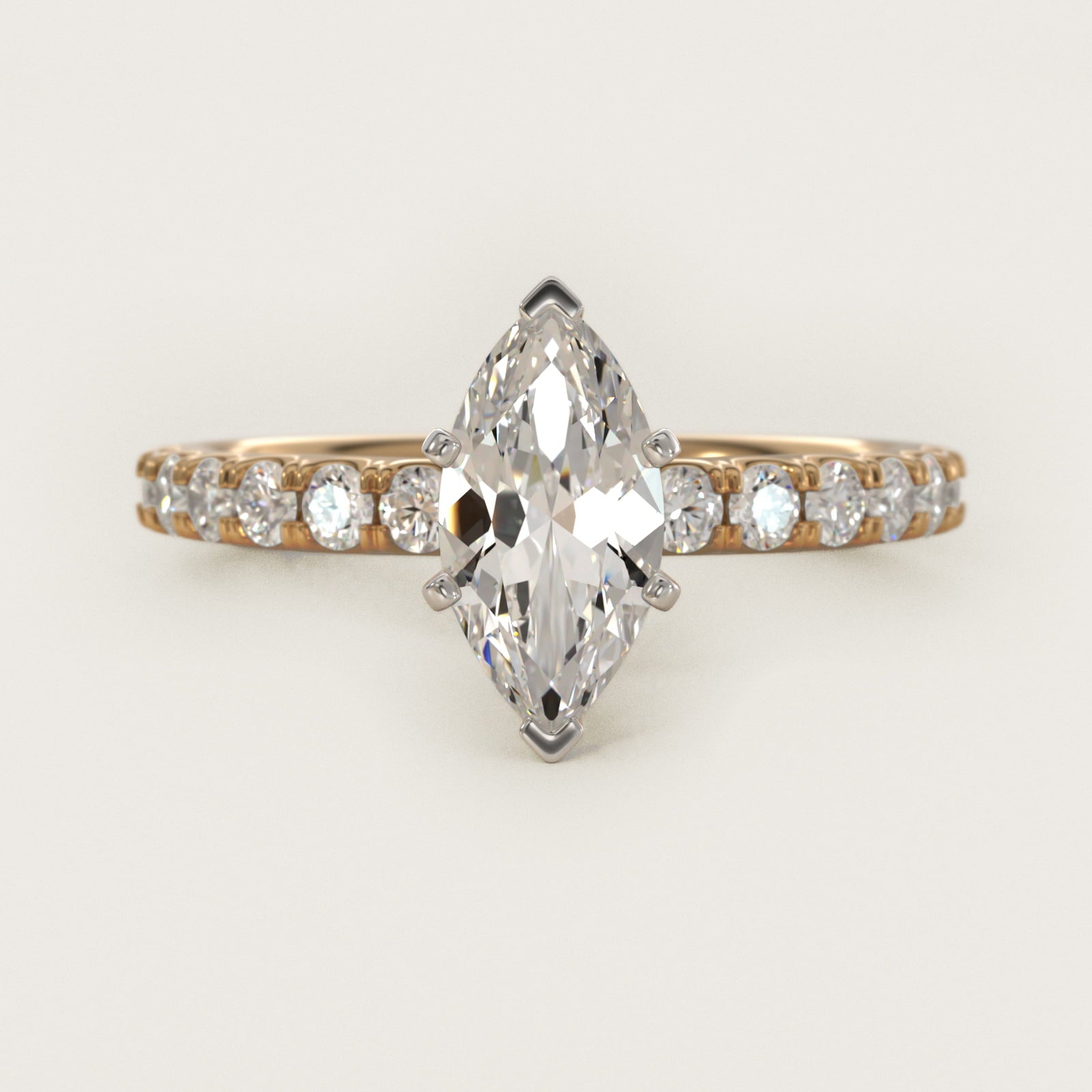 Scalloped PavŽ Diamond Engagement Ring in 18k Yellow Gold (3/8 ct. tw.) - Marquise Center
