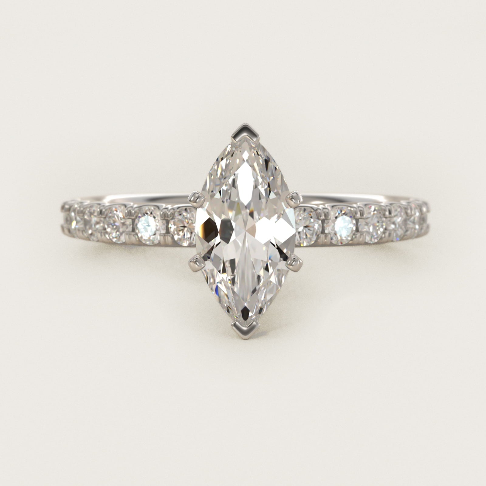 Scalloped PavŽ Diamond Engagement Ring in Platinum (3/8 ct. tw.) - Marquise Center