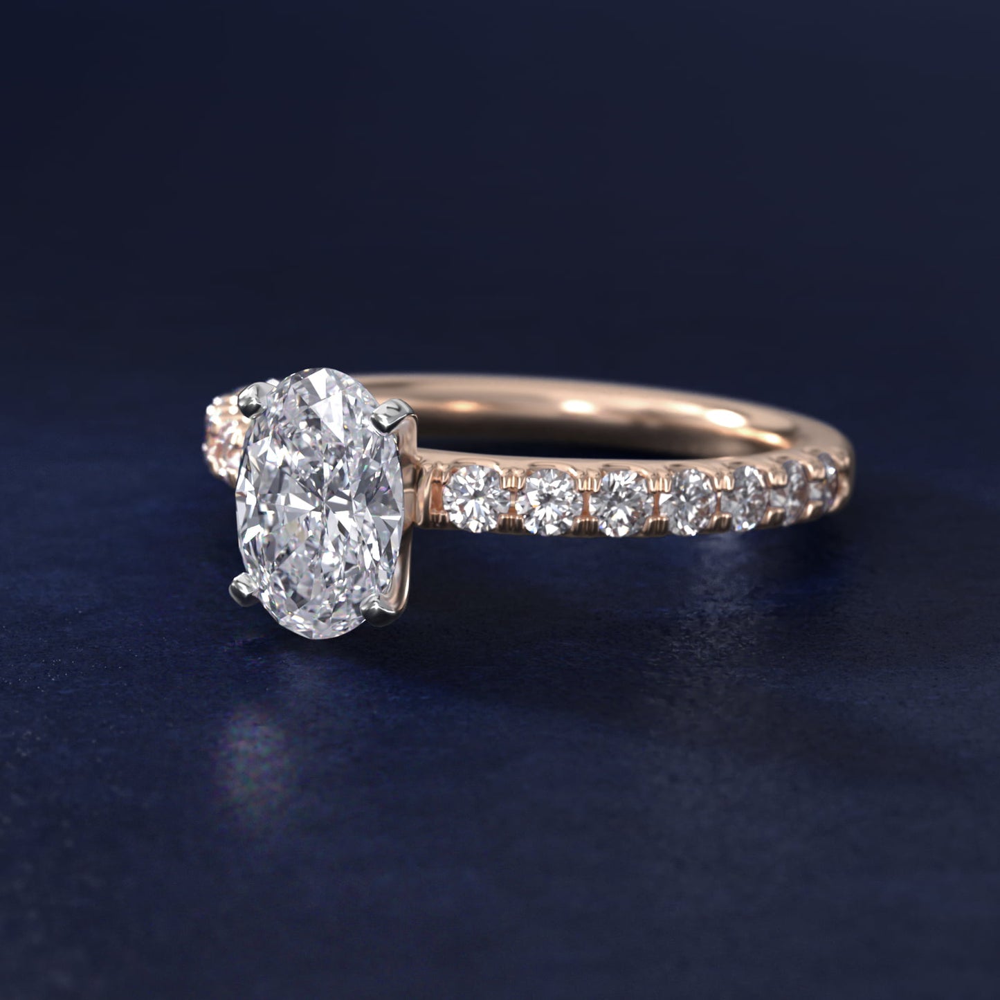Scalloped PavŽ Diamond Engagement Ring in 14k Rose Gold (3/8 ct. tw.) - Oval Center