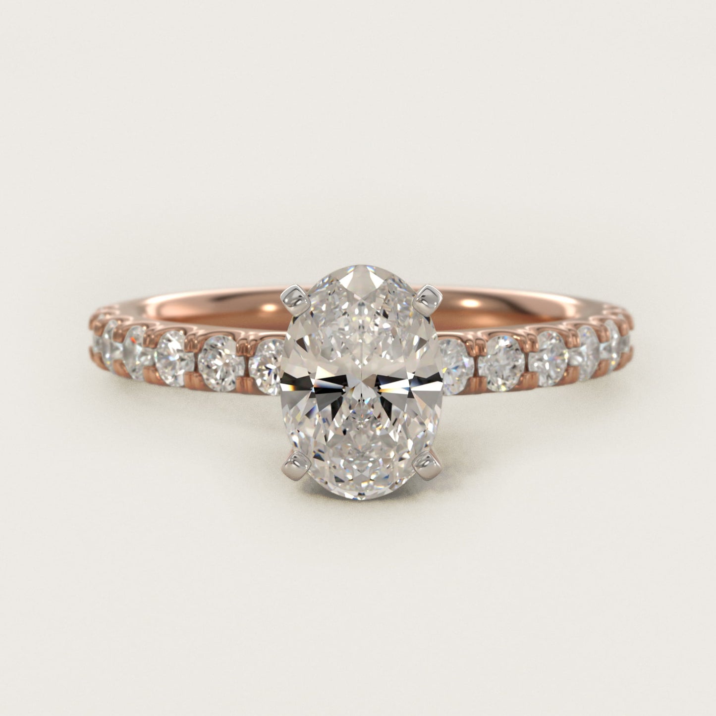 Scalloped PavŽ Diamond Engagement Ring in 18k Rose Gold (3/8 ct. tw.) - Oval Center