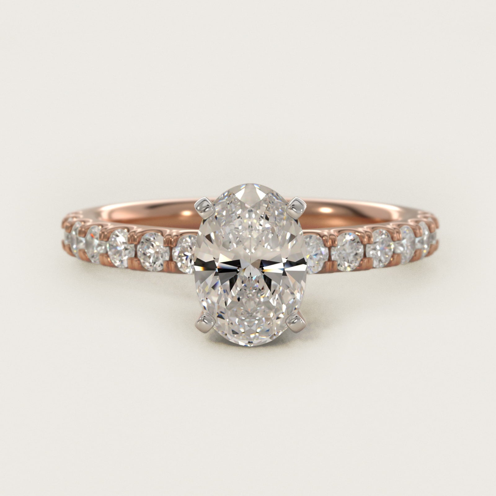 Scalloped PavŽ Diamond Engagement Ring in 18k Rose Gold (3/8 ct. tw.) - Oval Center