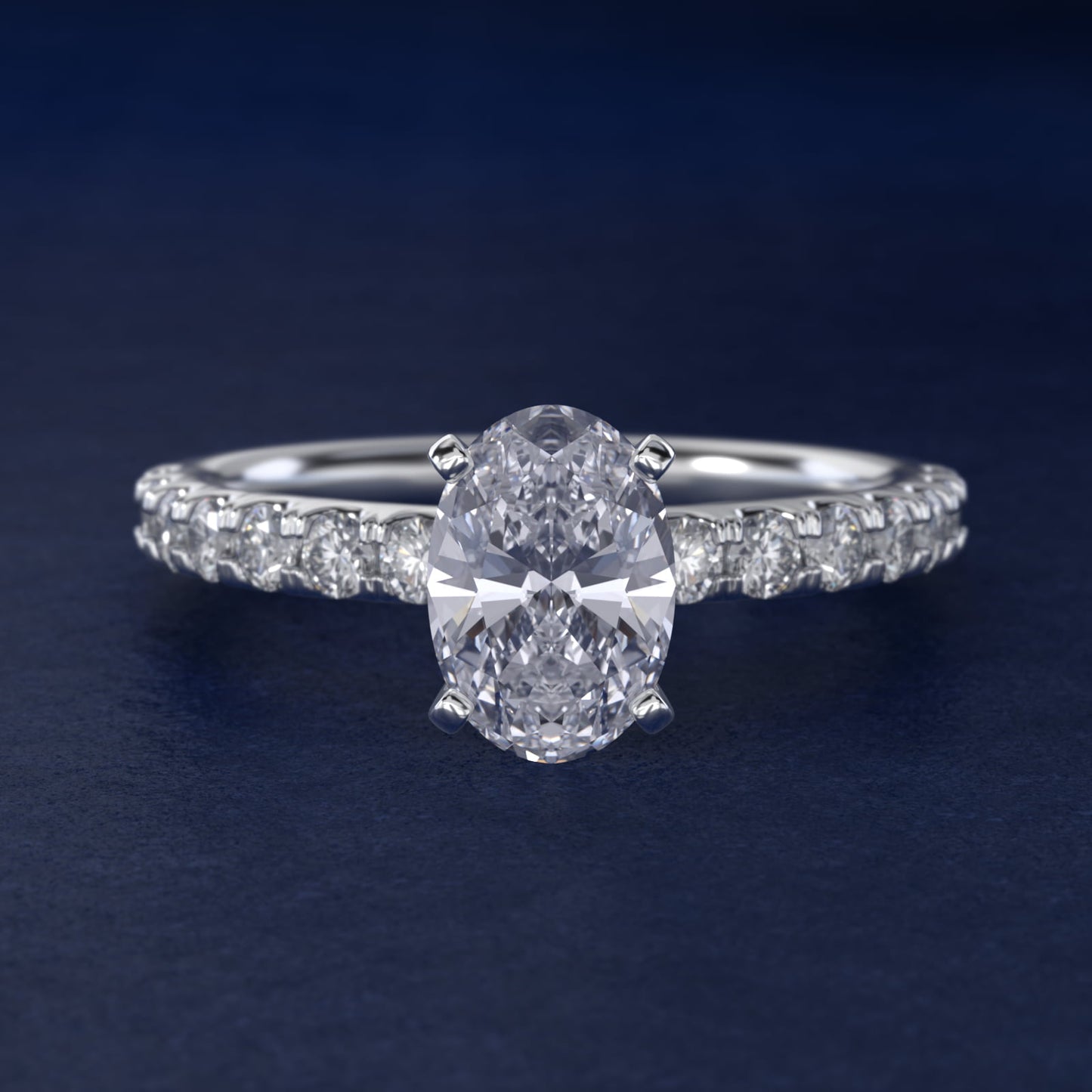 Scalloped PavŽ Diamond Engagement Ring in 14K White Gold (3/8 ct. tw.) - Oval Center