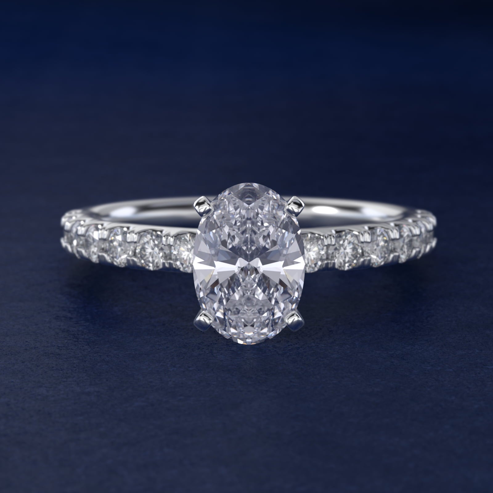 Scalloped PavŽ Diamond Engagement Ring in 18k White Gold (3/8 ct. tw.) - Oval Center