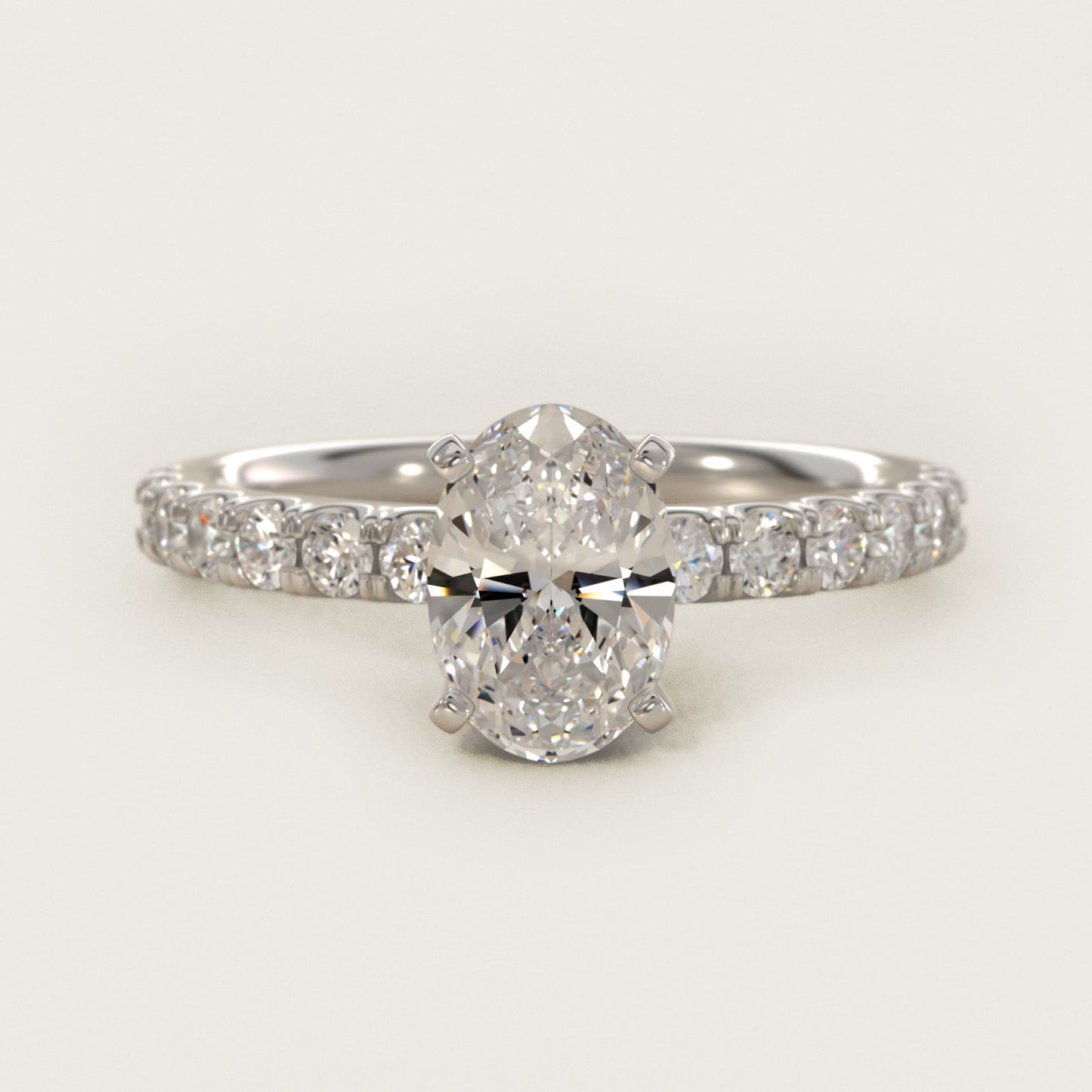Scalloped PavŽ Diamond Engagement Ring in 14K White Gold (3/8 ct. tw.) - Oval Center