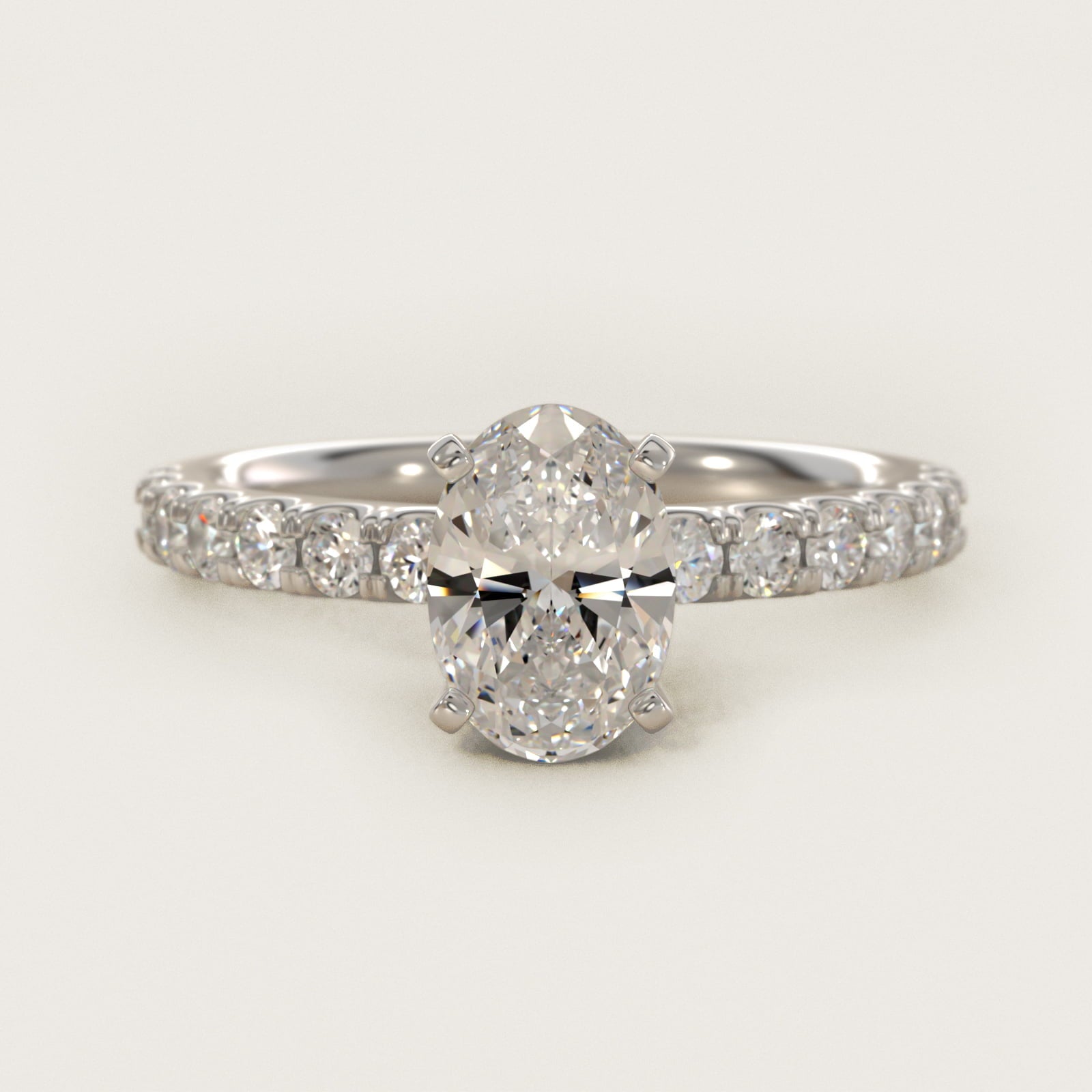 Scalloped PavŽ Diamond Engagement Ring in Platinum (3/8 ct. tw.) - Oval Center